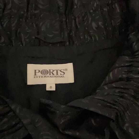 Ports International Damask High Ruffle Neck Button Front Light Jacket Black Sz 6 - Picture 6 of 6